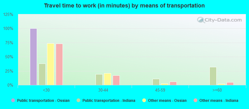 Travel time to work (in minutes) by means of transportation