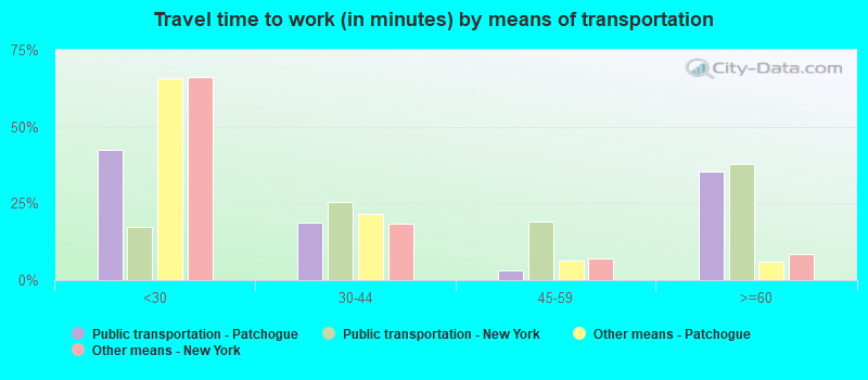 Travel time to work (in minutes) by means of transportation