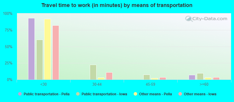 Travel time to work (in minutes) by means of transportation