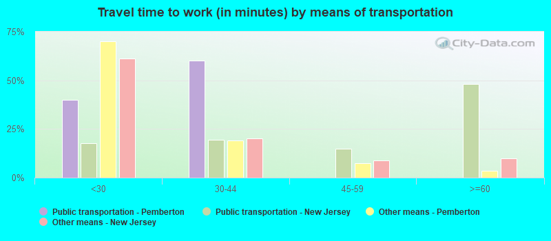 Travel time to work (in minutes) by means of transportation