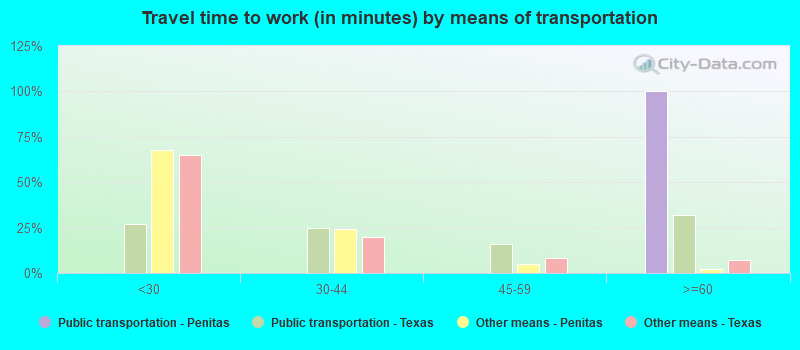 Travel time to work (in minutes) by means of transportation