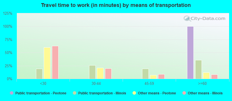 Travel time to work (in minutes) by means of transportation