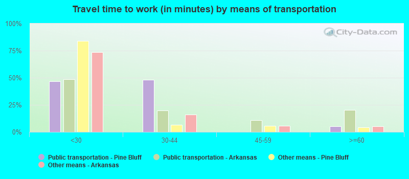 Travel time to work (in minutes) by means of transportation