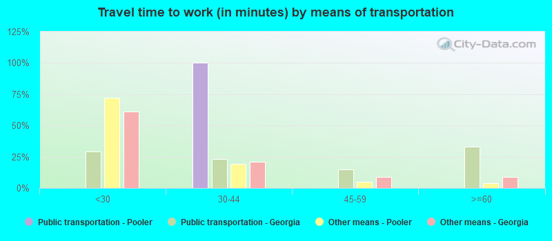 Travel time to work (in minutes) by means of transportation