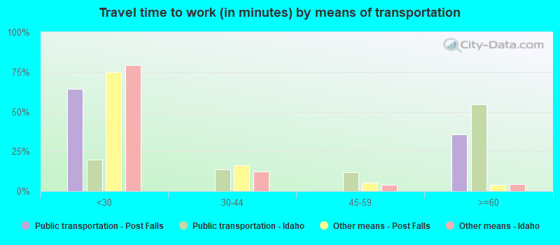 Travel time to work (in minutes) by means of transportation