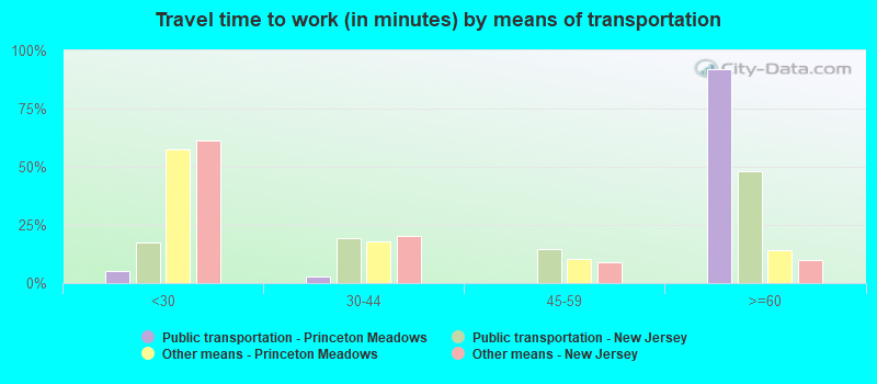 Travel time to work (in minutes) by means of transportation