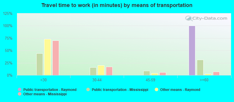 Travel time to work (in minutes) by means of transportation