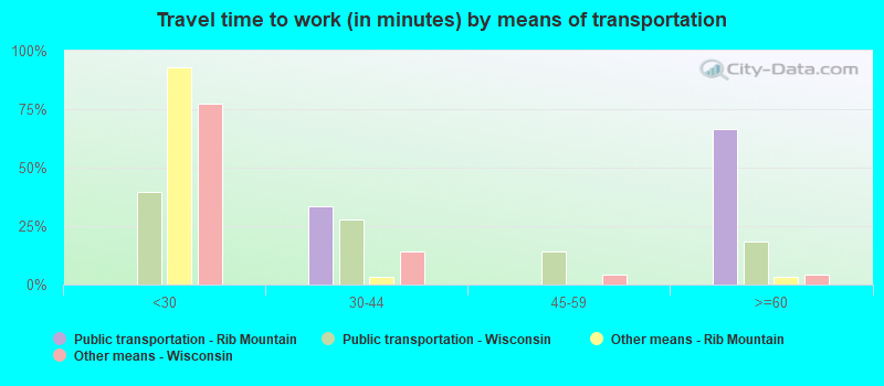 Travel time to work (in minutes) by means of transportation