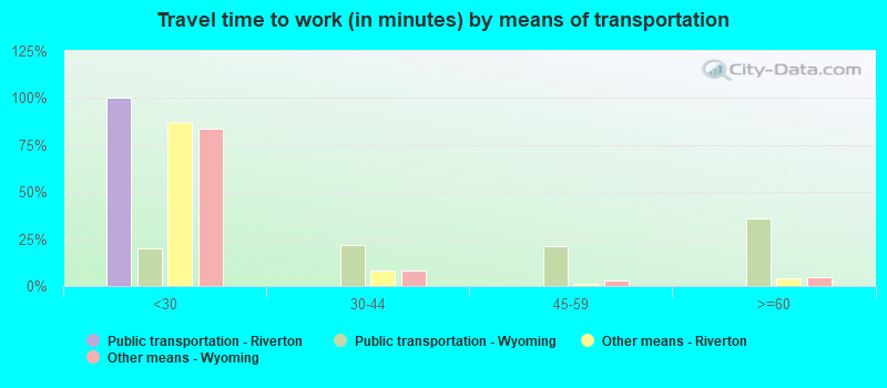 Travel time to work (in minutes) by means of transportation