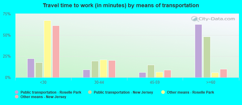 Travel time to work (in minutes) by means of transportation