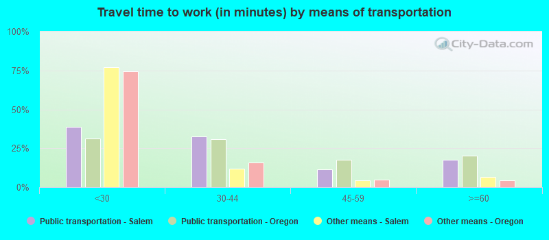 Travel time to work (in minutes) by means of transportation