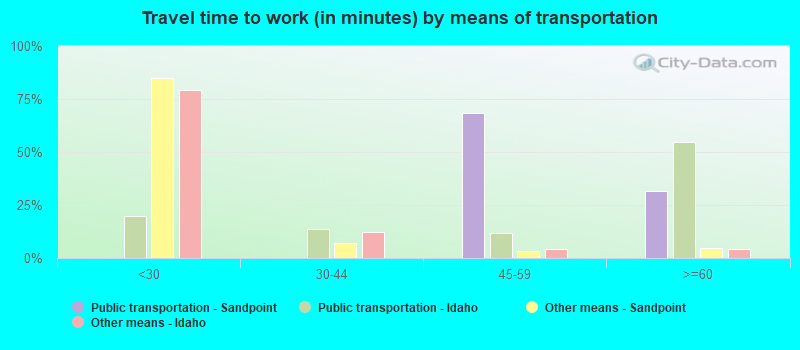 Travel time to work (in minutes) by means of transportation