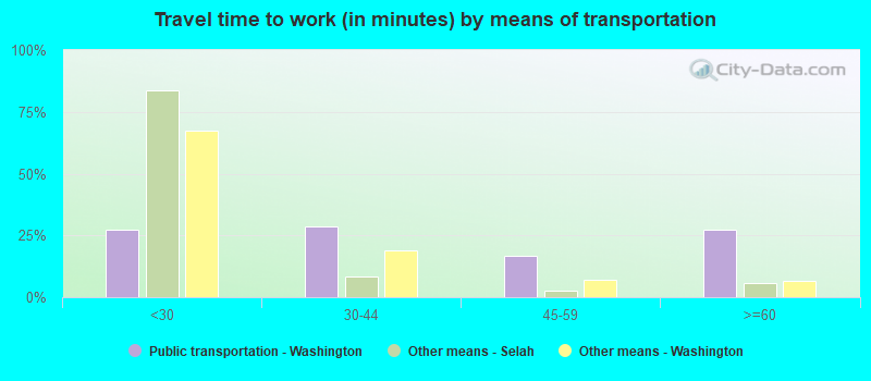 Travel time to work (in minutes) by means of transportation