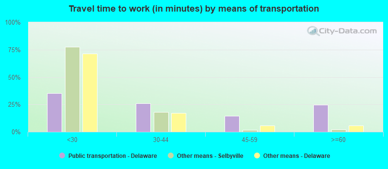 Travel time to work (in minutes) by means of transportation