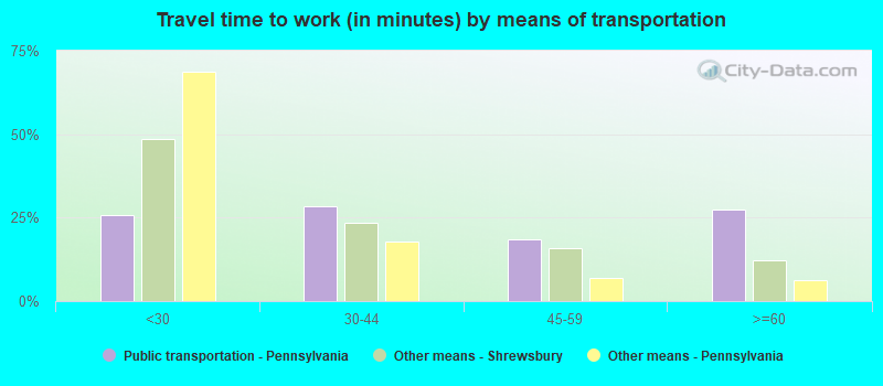 Travel time to work (in minutes) by means of transportation