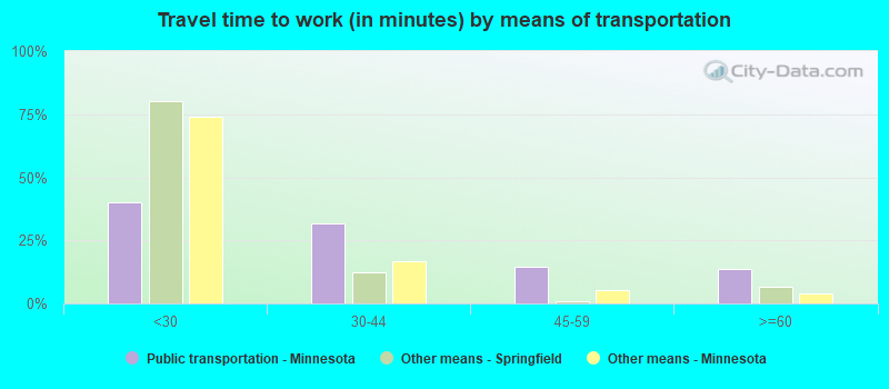 Travel time to work (in minutes) by means of transportation