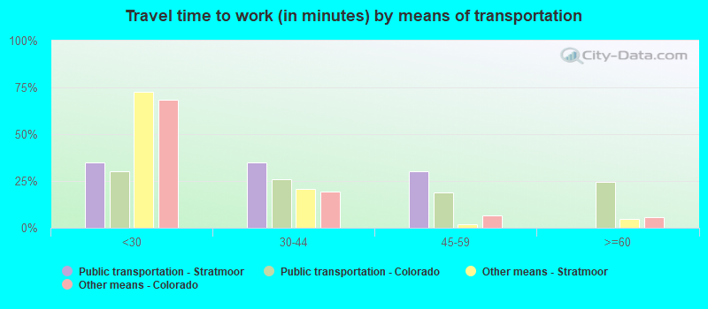 Travel time to work (in minutes) by means of transportation