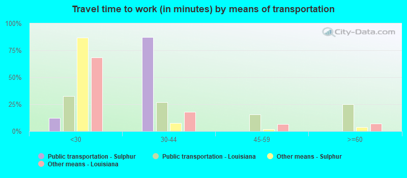 Travel time to work (in minutes) by means of transportation