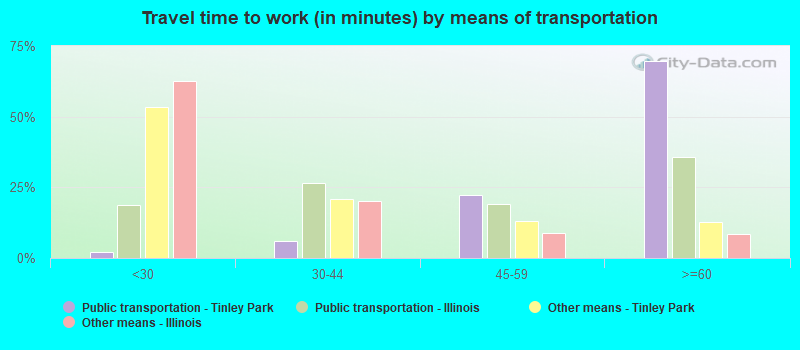 Travel time to work (in minutes) by means of transportation