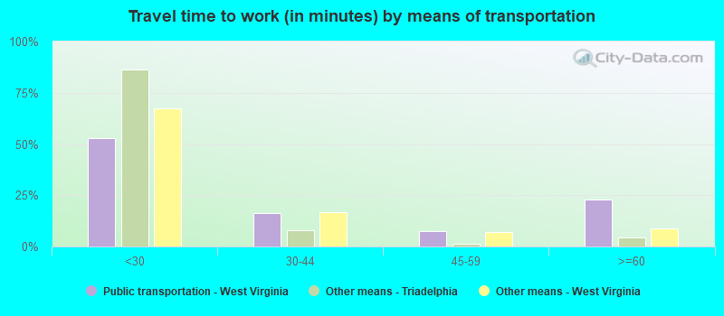 Travel time to work (in minutes) by means of transportation