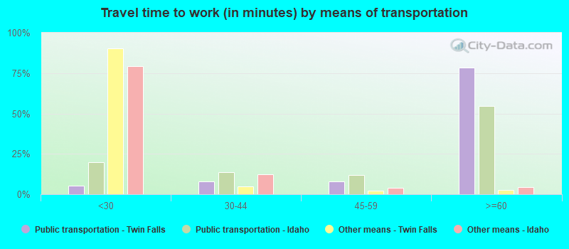 Travel time to work (in minutes) by means of transportation