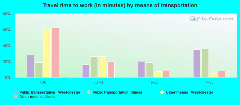 Travel time to work (in minutes) by means of transportation