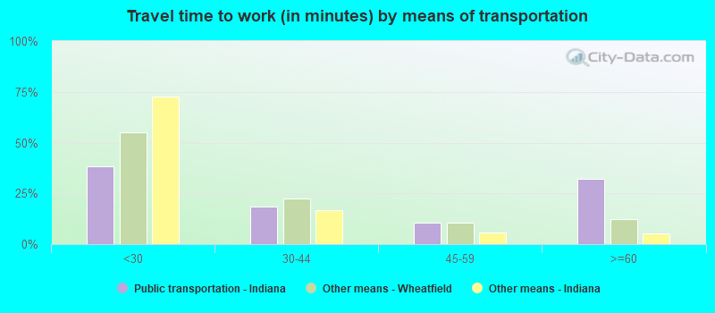 Travel time to work (in minutes) by means of transportation