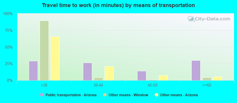 Travel time to work (in minutes) by means of transportation