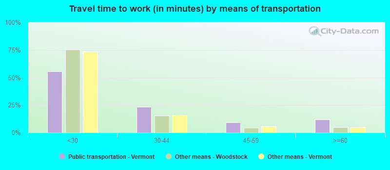 Travel time to work (in minutes) by means of transportation