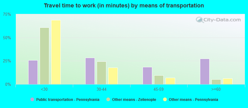 Travel time to work (in minutes) by means of transportation