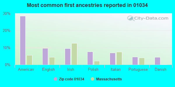 Most common first ancestries reported in 01034