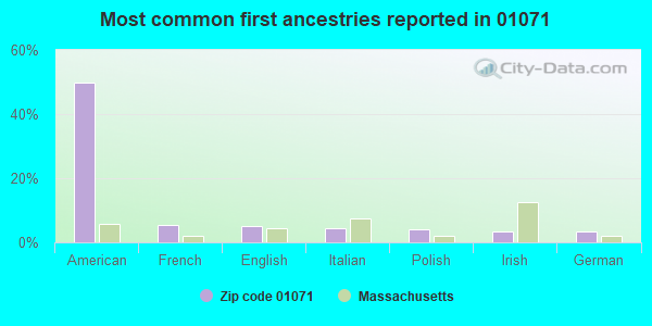 Most common first ancestries reported in 01071