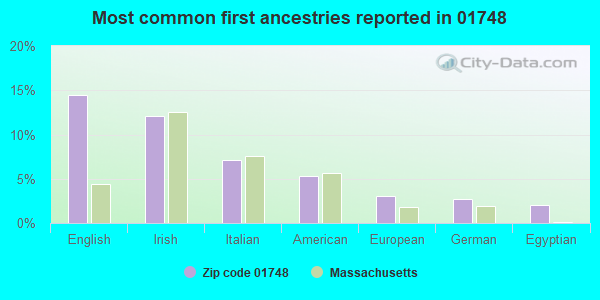 Most common first ancestries reported in 01748