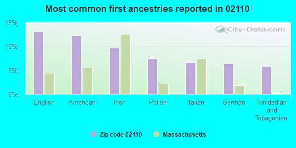 Most common first ancestries reported in 02110
