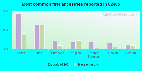 Most common first ancestries reported in 02465