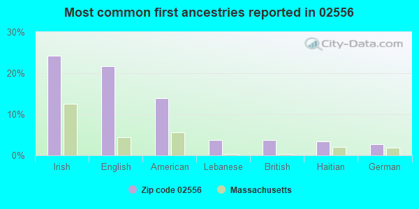 Most common first ancestries reported in 02556