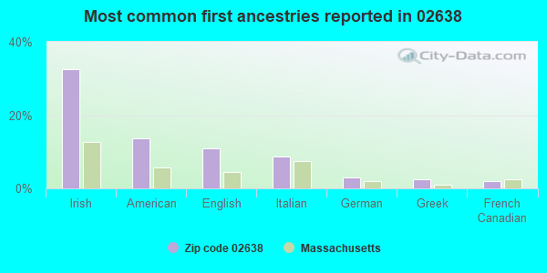 Most common first ancestries reported in 02638