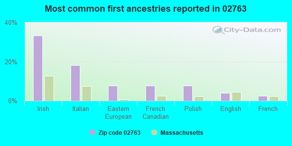Most common first ancestries reported in 02763