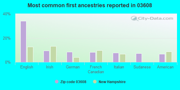 Most common first ancestries reported in 03608