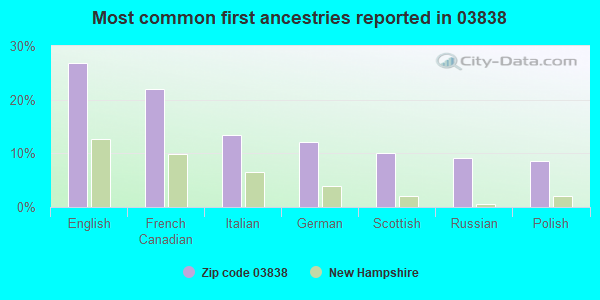 Most common first ancestries reported in 03838