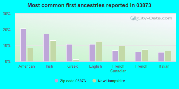 Most common first ancestries reported in 03873