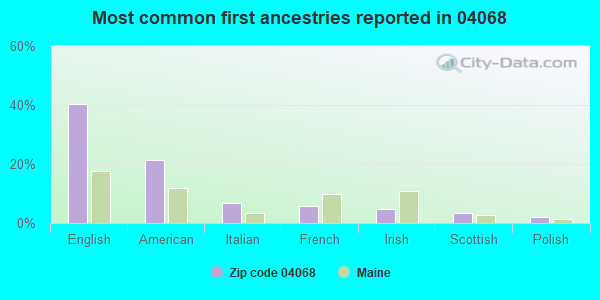 Most common first ancestries reported in 04068