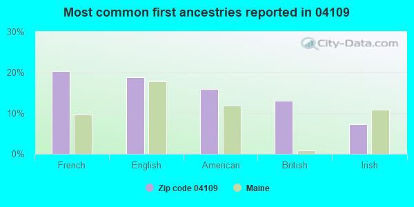 Most common first ancestries reported in 04109