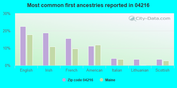 Most common first ancestries reported in 04216