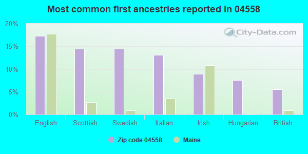 Most common first ancestries reported in 04558