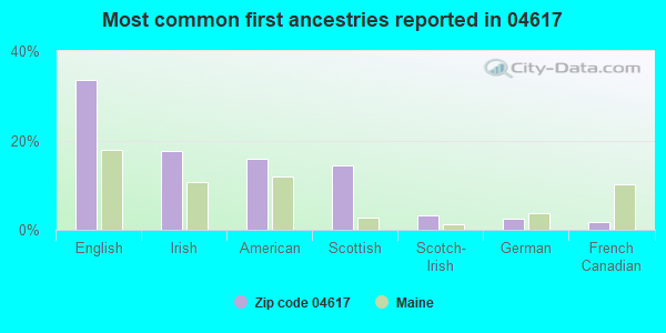 Most common first ancestries reported in 04617