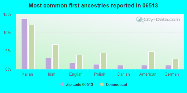 Most common first ancestries reported in 06513