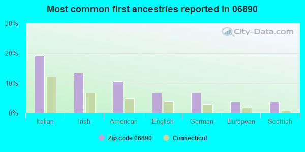 Most common first ancestries reported in 06890