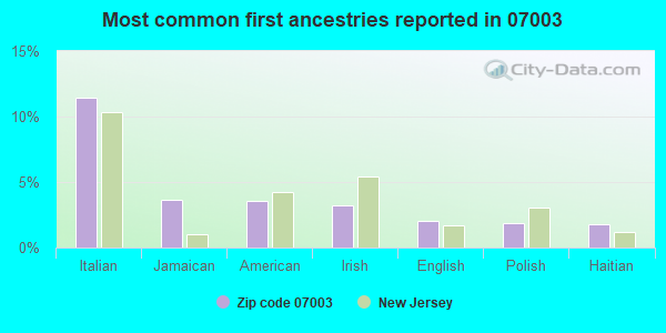 Most common first ancestries reported in 07003