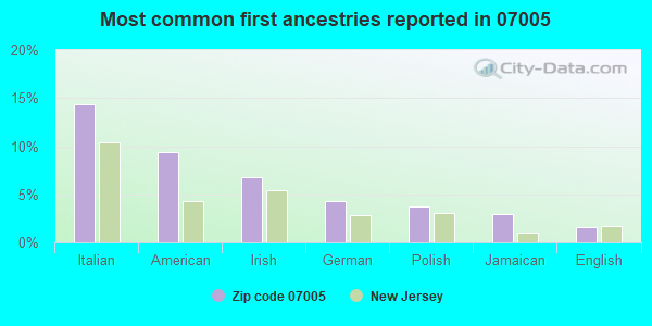 Most common first ancestries reported in 07005